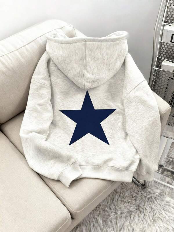 Sudadera con capucha de manga larga de ajuste holgado y estampado de pentágono para mujer LOVE JOYY, de estilo casual para otoño