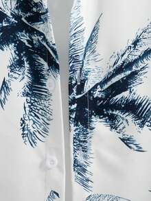 2pcs/Set Boys' Casual Outgoing Fashion Plant Print Patch Front Dropped Shoulder Short Sleeve Shirt Top And Drawstring Shorts, Summer - Navy Blue - View 6