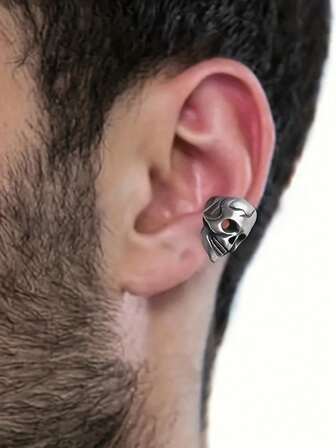 1件男士时尚骷髅耳夹，朋克耳环，无需耳洞