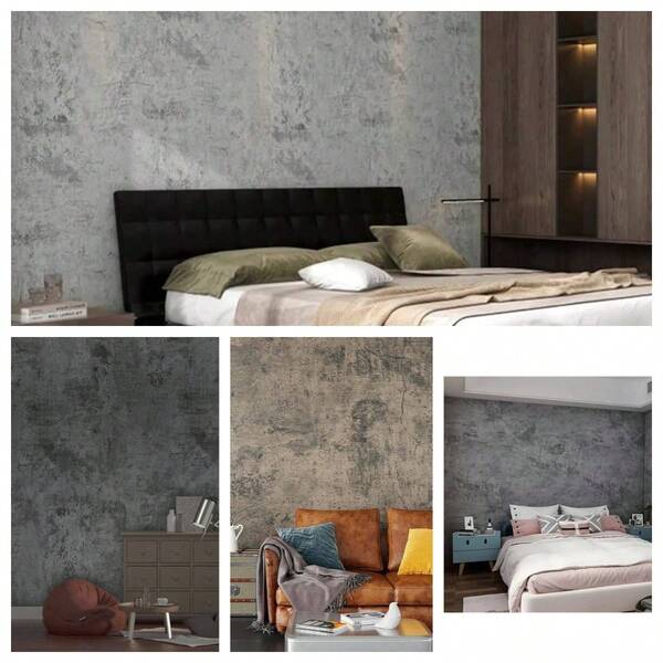 Cement Cracks - C1 Roll Retro Cement Dark Grey Self Adhesive Wallpaper Thickened 3D Stereoscopic Industrial Style PVC Durable Detachable Tearable Peelable Contact Paper Room Decoration Home Decoration Wall Decoration Bathroom Decoration Wallpaper Kitchen Wallpaper