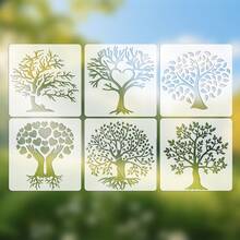 6 Stücke wiederverwendbarer Lebensbaum Schablonen-Set, PET Malvorlage für Wand, Matte, Boden, Stoff, Kleidung, Möbel, Leinwand, Karten DIY Basteln
