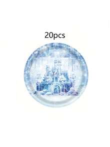 10件/20件/50件/套，冰雪奇缘主题生日派对用品，冬季雪花餐具套装，一次性9英寸/7英寸餐盘/餐巾纸/杯子，适合10人使用，冰雪城堡主题，新生儿洗礼生日圣诞派对餐桌装饰 - 彩色 - 查看 8