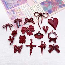 10 chiếc mặt dây chuyền hình hoa trái tim nơ xinh xắn, đa năng, làm bằng men, thích hợp để tự làm vòng cổ, vòng tay, bông tai, móc khóa, mặt dây chuyền quyến rũ cho năm mới, ngày Valentine. - Nhiều màu - Xem 2