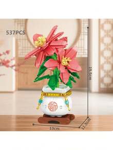 ABS Plastic Desktop Floral Decor, Plum, Orchid, Bamboo, Chrysanthemum Four Gentlemen Green Plant Building Block Toy, Everlasting Flower Ornament Artificial Potted Plant Model Gift, DIY Green Plant Bouquet Potted Plant Model Home Decor Assembly Toy Gift, Christmas, New Year Home Decor, Home Office Decoration - Multicolor - View 8
