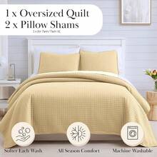 Full/Queen Quilt Bedding Set, Microfiber Quilts Queen Size, Coverlet, Stain & Pet Hair Resistant Bedding, Full Size Bedspread With 2 Pillow Shams, Bone, 2025 - 15 - 柔和的金色 - 查看 2