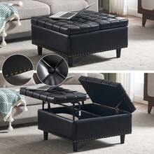 Square Storage Chair, Lift-Top Bench With Storage Space, Suitable For Living Room, Bedroom, Study, Upholstered Storage Box (Beige)