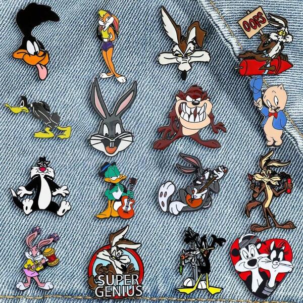 Warner Bros 16 Pcs Creative Cartoon Anime Brooch Funny Bugs Bunny Enamel Pin Backpack Clothing Jewelry Metal Badge Accessories A Gift For Friends