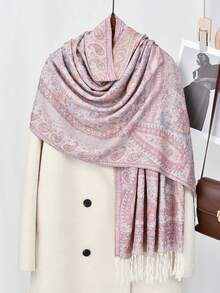 1 chiếc khăn choàng Pashmina thêu họa tiết Paisley dành cho nữ, kiểu dáng Bohemian cổ điển với tua rua, mềm mại và thoải mái, phù hợp để sử dụng hàng ngày, làm vật dụng cần thiết khi đi du lịch, hoặc dùng làm khăn tắm biển. - Màu Hồng baby - Xem 5