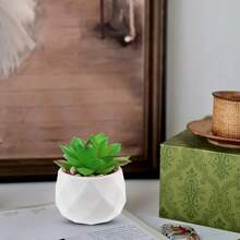 Creative Artificial Succulent Plants For Women's Desks - Realistic Succulent Plants In Ceramic Pots - Mini Green Decorations For Bedrooms And Bathrooms, Office Bookshelves - Holiday Gifts - Festive Atmosphere Decoration - White - View 10