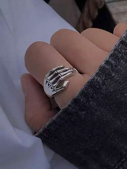 1 pieza Anillo de brazalete con diseño de mano de esqueleto de cobre vintage para mujeres, regalo de diseño de moda para la vida diaria