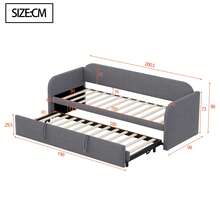 Upholstered Bed, Pull-Out Sofa Bed 90/180*190 Cm, Vertical Stripes, With Slatted Base, Multifunctional Bed, Comfortable And Breathable Linen Fabric, Gray (Mattress Not Included) - Grey - View 3