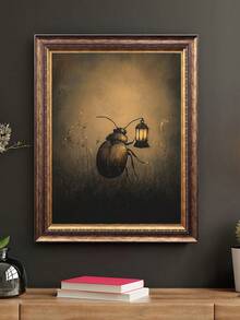 1 Stück Käfer mit Laterne Muster, melancholischer Motte in Samtumhang Muster, Vintage Insekten Poster, Dark Academia Muster, stimmungsvolle Wandkunst, antike Wildblumen, Schlafzimmer Dekoration, Wohnzimmer Dekoration, Studentenwohnheim Dekoration, ideales Geschenk für Freunde, Wandkunst, Wanddekoration, Heimdekoration, Raumdekoration, Leinwandkunst, Poster, Wandkunst mit Rahmen, optionaler Rahmen