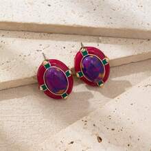 زوج من أقراط الأذن المرصعة بالمينا ذات التصميم الهندسي الأنيق والفيروز الاصطناعي، بطراز رجعي مناسب للنساء للارتداء في الحفلات والمناسبات والمناسبات اليومية