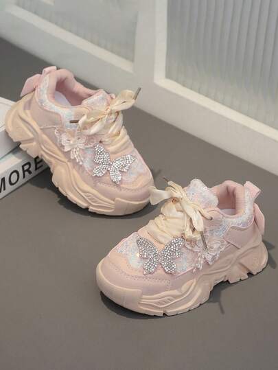 1 Pair Girls' Breathable Mesh Sports Shoes, Girls' Non-Slip Soft Bottom Comfortable Casual Shoes, Convenient Hook And Loop Design