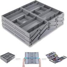 Drawer Insert Organizer Tray Non-Slip Adjustable Compartments For Kitchen Utensils Makeup Jewelry Expandable Storage Box For Drawers 2Row 3Tier - Gray - View 1