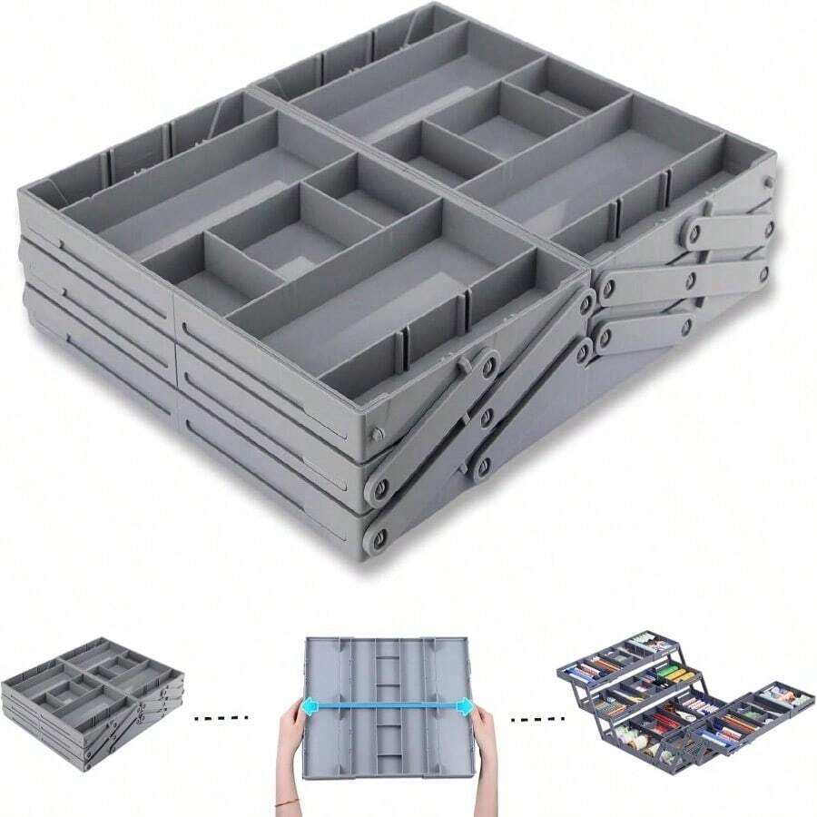Drawer Insert Organizer Tray Non-Slip Adjustable Compartments For Kitchen Utensils Makeup Jewelry Expandable Storage Box For Drawers 2Row 3Tier - Gray - View 1