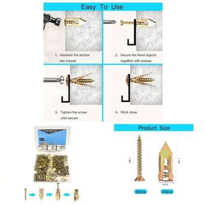 80 Pcs Metal Expansion Bolt Drywall, Upgrade Drywall Anchors, No Drill Or Holes In Wall, Easy To Install And Widely Applied, 40 Wall Anchors Drywall 40 Self Tapping Screws