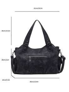Retro Minimalist Large Capacity Fashion Student/Work Commute Tote Bag - Black - View 6