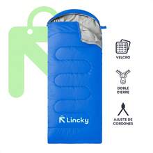 Bolsa de dormir Lincky para exterior, Saco de dormir para camping, Sleeping Bag para aire libre Interior Comoda Color Negro, Azul y Verde - Azul - Ver 5