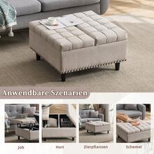 Cadeira quadrada com espaço de armazenamento, banco com tampo elevável, ideal para sala de estar, quarto ou escritório, com baú estofado (PU preto).