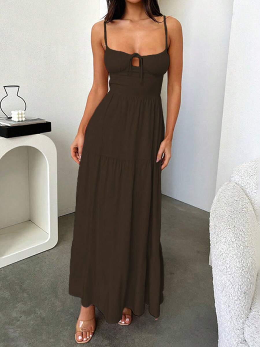 Onicee Women's Fashionable, Sexy And Elegant Backless A-Line Slip Dress, Autumn - Brown - View 1