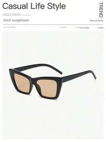 1 Piece Women's Acrylic Casual Retro Cat Eye Color-Block Fashion Glasses, Suitable For Holiday Outings, Fashion Matching, Summer Beach Vacations, Outdoor Activities, And Travel Gifts - 黑色 - 查看 8