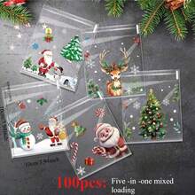 100pcs Christmas Treat Bags - Self-Sealing, Disposable Opp Candy & Cookie Pouches With Festive Cartoon Designs For Holiday Gifting Christmas Decorations Christmas Decor Christmas Gifts Christmas Party Supplies Christmas Gift Bags Christmas Bags Christmas Stickers Christmas Christmas Decorations Christmas Pajamas Christmas Gifts Christmas Decor