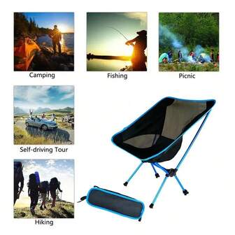 1pc Portable Aluminum Alloy Beach Chair, Lightweight Fishing Camping Chair, Backrest Sketching Fishing Chair, Aluminum Alloy Moon Chair