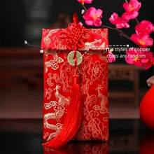 2pcs Chinese Knot Silk Red Packet Card Envelope Gift Pack Red Lucky Money Bag Suitable For New Year, New Year, Wedding Jade Pendant, Chinese New Year Thanksgiving Gift(Purely Handmade, Each Pattern Will Be Different) - Multicolor - View 3