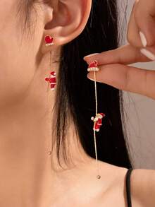 1 Pair Christmas Santa Claus Climbing Tree Dangle Earrings - Multicolor - View 5
