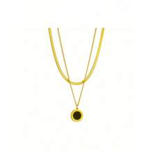 2pcs/Set Stainless Steel Minimalist Black Roman Coin Pendant Blade Chain Necklaces, Can Be Worn Separately Or Together - 可拆式項鍊 - 查看 5