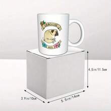 1 Piece 11oz Double-Sided DRAGGIN'  Pug And Floral Pattern Fun Coffee Mug -, Birthday, New Year, Humorous Suitable Him/Her/Female/Male, Coffee Enthusiast, Holiday Drinkware, Exquisite Illustration, High-Quality Craftsmanship - trắng - Xem 5