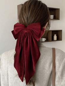 1个圣诞天鹅绒蝴蝶结发夹，女士大蝴蝶结发饰，时尚优雅，秋冬蝴蝶结发夹，舒适天鹅绒材质，多种颜色可选，适合日常佩戴、派对、旅行，最佳礼物（酒红色），发饰，发夹，发爪夹，学习用品，发爪，头部饰品，女士发饰，发卡 - 酒紅色 - 查看 3