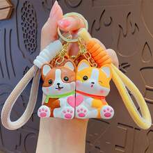 2pcs Cute Dog Plush Keychain, Couple Shiba Inu Doll Backpack Pendant, Car Key Chain, Small Gift Bag Charms Car Teacher Friend Sister Gift Ideas - Multicolor - View 11