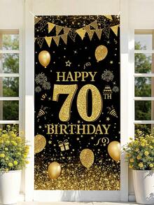 1pc Happy 18/30/40/50/60th Birthday Door Banner - Black & Golden Bright Rhinestone Style Birthday Door Hanging Flag Porch Sign Door Cover Curtain, Happy Birthday Party Supplies Party Background Wall Decoration Supplies, Home Decor - Multicolor - View 9