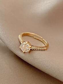 1 Pieza Anillo Ajustable De Diseño De Círculo Simple Y Liso Con Incrustaciones De Circonia - Amarillo Oro - Ver 7