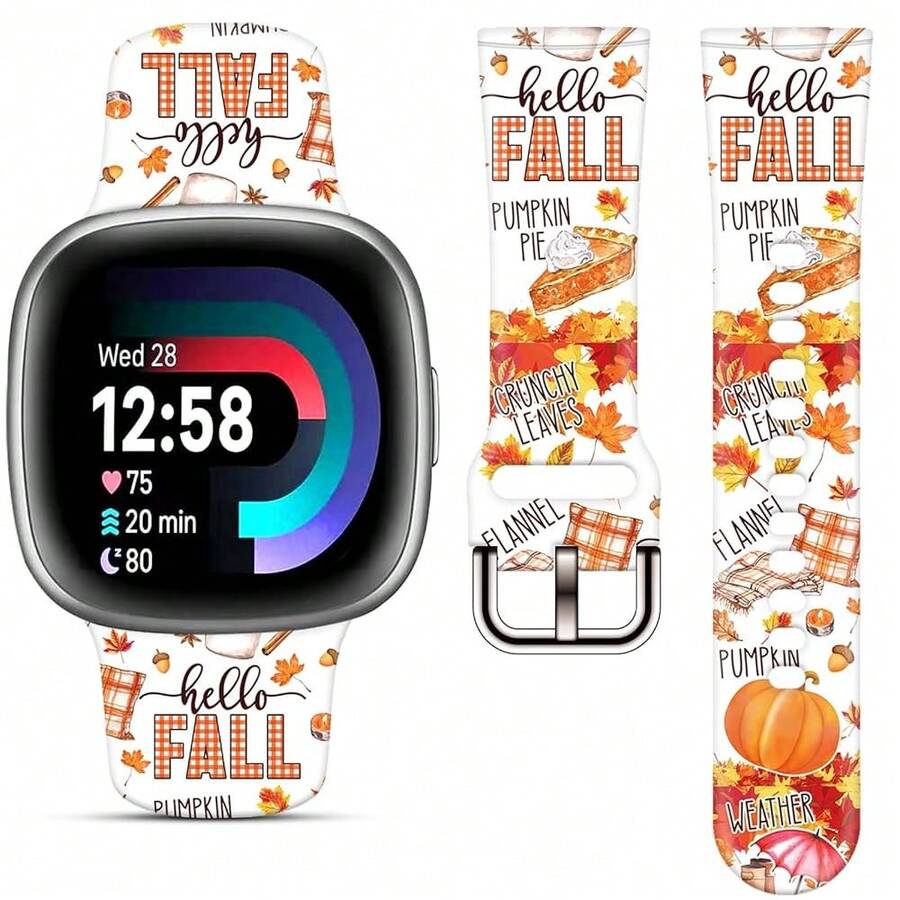 Compatible With Watch Band Fitbit Versa 3, Versa 4, Sense, Sense 2, Holiday Pattern Silicone Replacement Strap{Inchcolor_nameinch:InchHelloFallinch,Inchsize_nameinch:InchForVersa4/Versa3/Sense2/Senseinch} - HelloFall - View 1