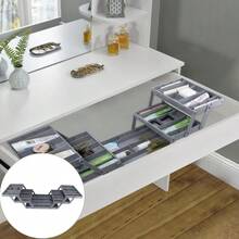 Drawer Insert Organizer Tray Non-Slip Adjustable Compartments For Kitchen Utensils Makeup Jewelry Expandable Storage Box For Drawers 2Row 3Tier - Gray - View 5