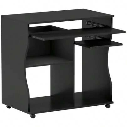 HOMCOM Computer Desk, Writing Desk With Wheels, Office Desk With Keyboard Tray, Shelf, PC Desk Black 80 X 48 X 75