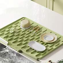 1 件装 - 大号硅胶沥水垫,15.75x11.81 英寸,内置沥水设计,可作碗碟架节省空间,易于清洁,黑灰色,适用于冰箱、炉灶、水槽(现代厨房),简约设计,防滑表面,保护台面,居家烹饪必备 - 彩色 - 查看 9