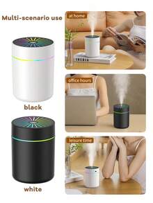 [Home Decor]1pc 180ml Small Cold Mist Humidifier, Romantic Colorful Atmosphere Night Light, Mini Car Aromatherapy Humidifier. Quiet Operation, Timer Auto Shut-Off Function, 2 Working Modes. Compatible With Essential Oils (6 Scents Available). This Set Includes 1 Humidifier And 1 Bottle Of Essential Oil. Perfect For Car, Office, Bedroom, Living Room, Air-Conditioned Room, Study And Computer Room, This USB Powered Air Freshener (Requires Plug-In Use) Provides Air Humidification And Moisturizing, Creating A Comfortable Environment For You. - Black and White - View 7