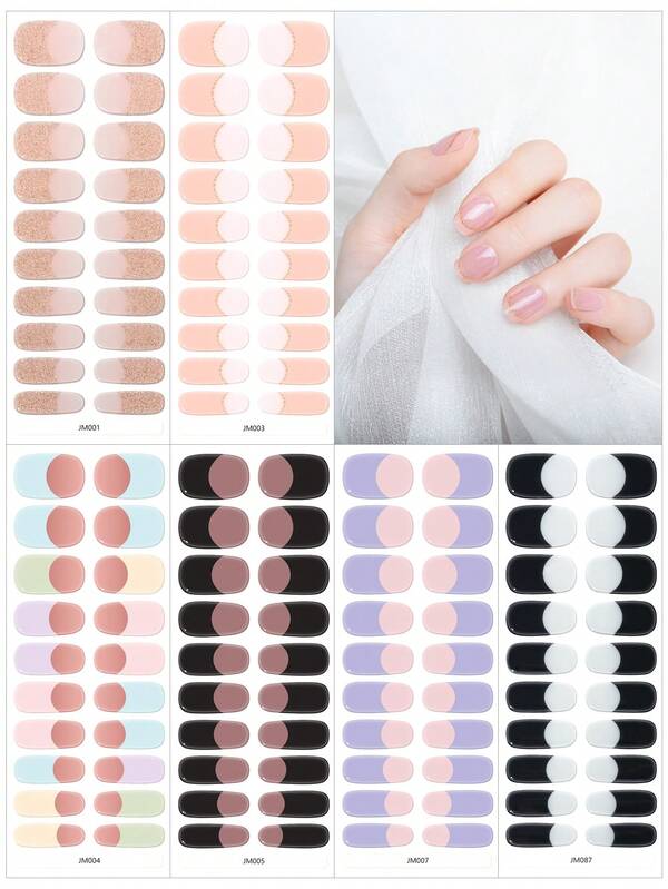 لوحة تحتوي على 20 مقاس للاختيار من بينها، مع مزيد من المقاسات لتناسب شكل أظافرك، شريط جل أظافر شبه مشفى - ألوان داكنة، أسود، بتصميم فرنسي، مناسب لأي ضوء أشعة فوق بنفسجية/LED، جودة صالون، متين، سهل التطبيق والإزالة، فتيات يزينّ أظافرهن في الحياة اليومية أو في الرحلات