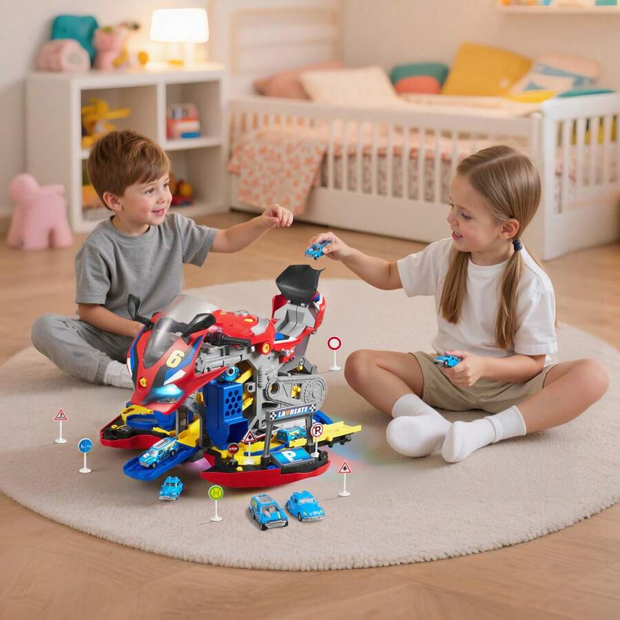 Motorcycle Engine Toy, 25 Pieces, Motorcycle Mechanic Toy With Removable Parts, Lights & Sounds, Simulated Riding & Track Racing, Kids Mechanic Workshop Set For Toddler 3 Years And Up, Red - Red - View 1