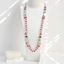 Noessla Layered Long Necklaces For Women Crystal Beaded Statement Necklace Sweater Silver Chain With Gifts Box Jewelry{Inchcolor_nameinch:InchRedinch} - 紅色 - 查看 6
