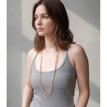 Noessla Layered Long Necklaces For Women Crystal Beaded Statement Necklace Sweater Silver Chain With Gifts Box Jewelry{Inchcolor_nameinch:Inch34-Goldinch} - 34-金 - 查看 6
