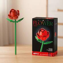 1件逼真永生花积木，单朵玫瑰花拼图玩具桌面摆件，适合桌面装饰、手工消遣，满足拼图爱好者和装饰需求 - 彩色 - 查看 10