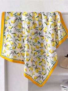 Women Bandana  Fresh Fruit Print Imitation Silk Satin Small Square Scarf/Headband, New Women Lemon Pattern Elegant Beach Accessories Fashion UV Protection Versatile Scarf, Suitable For Beach, Street, Daily, Vacation, Business Etc. - 黃色 - 查看 4