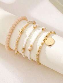 Bohemian Elegant Woven Elastic Beaded Bracelets Set For Women - 彩色的 - 查看 4