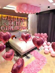 48pcs Proposal Balloon Set, 16" Rose Gold "WILL YOU BE MY GIRLFRIEND" Letter Balloons, 18" Pink Heart Foil Balloons, Pink Latex Balloons For Valentine's Day Party, Anniversary, Proposal Decoration - 彩色 - 查看 2