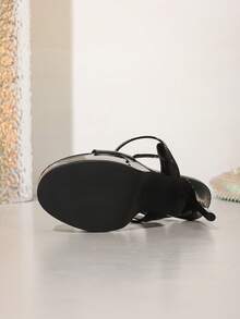 Sandalias de tacón alto de mujer de unicolor con hebilla y cruce de PU para fiesta y verano, tacones súper altos